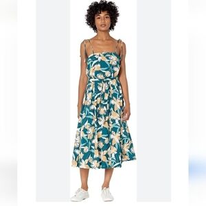 ROXY MIDI SPAGHETTI STRAP FLORAL TROPICAL TURQUOISE DRESS SZ M